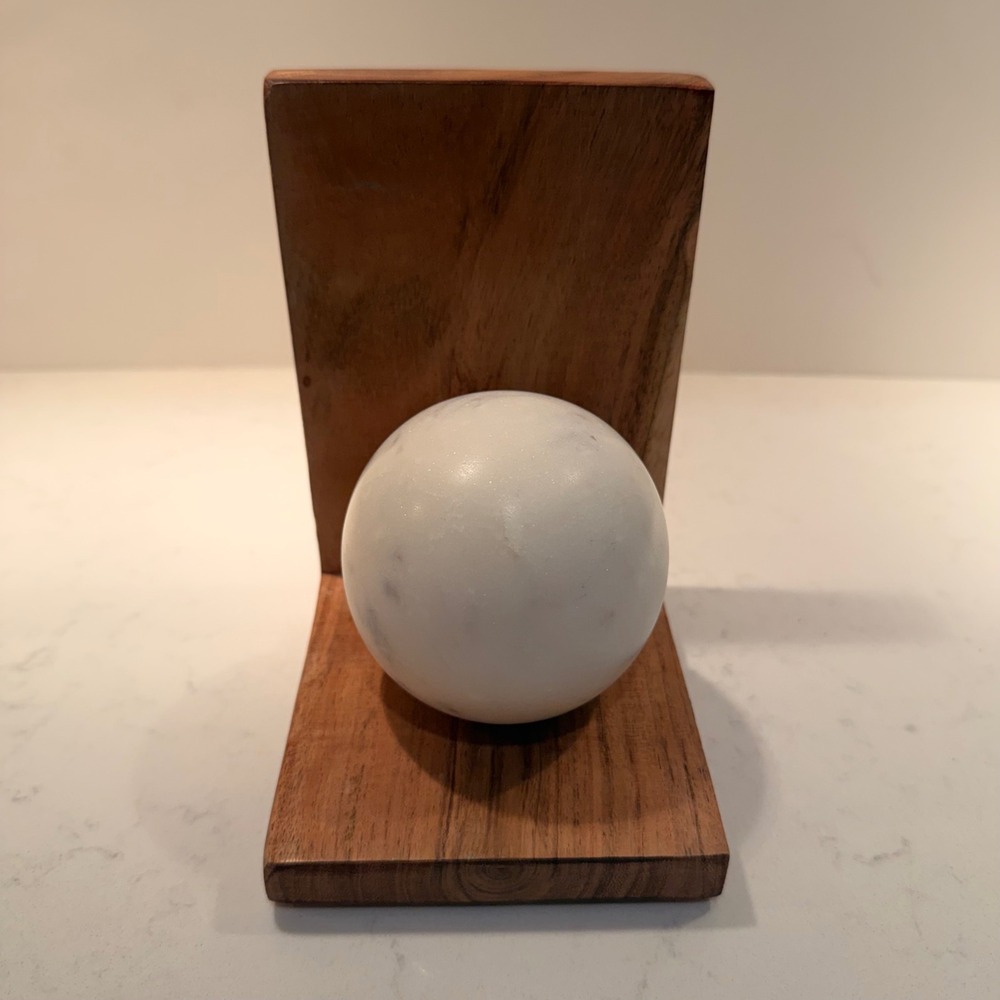 Marble & Wood Single Modern Bookend NEW Sturdy Heavy Simple Minimalist Bookish - Picture 2 of 11